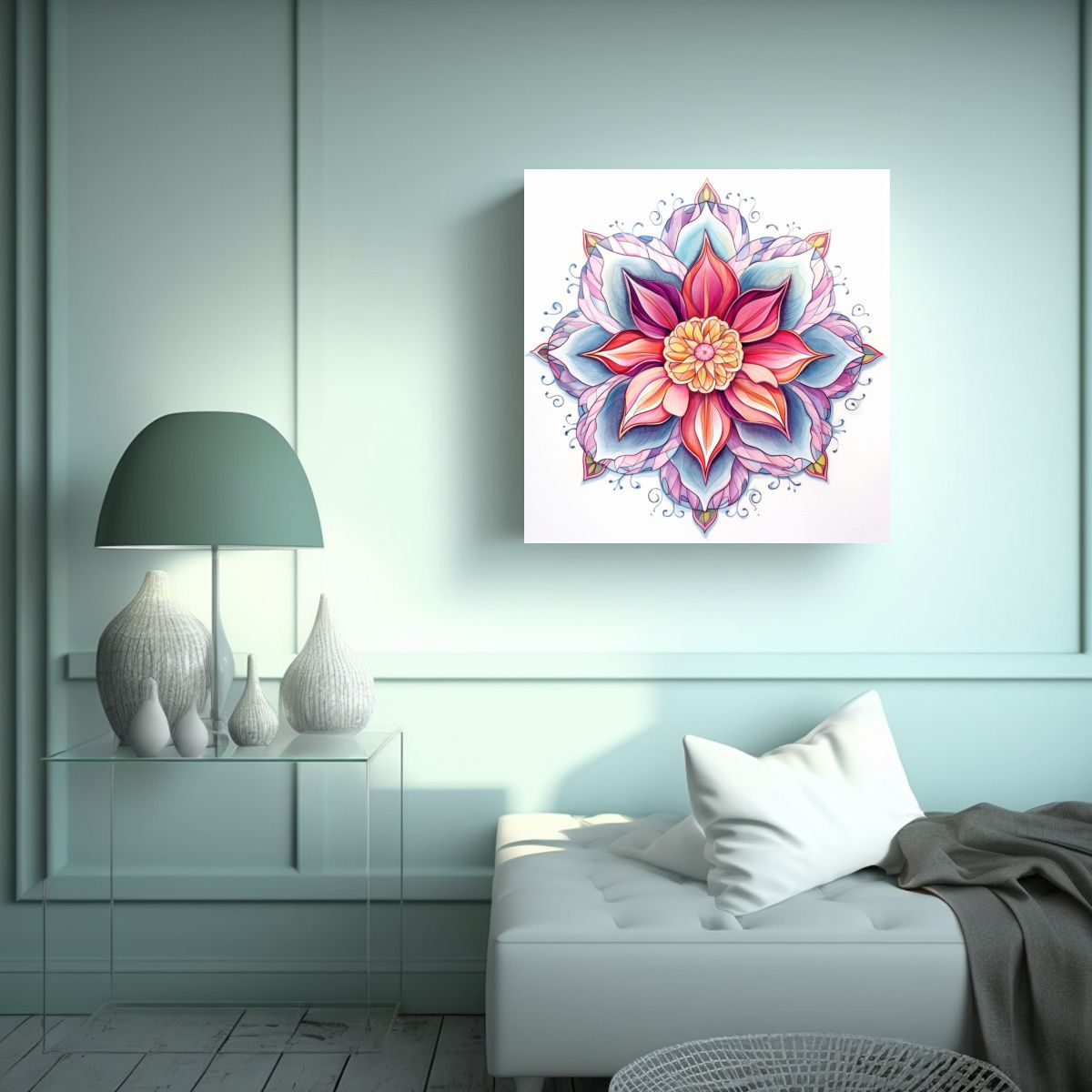 GENERICO - Mandala Floral De Hibisco En Acuarela Sobre 70x70 Cm