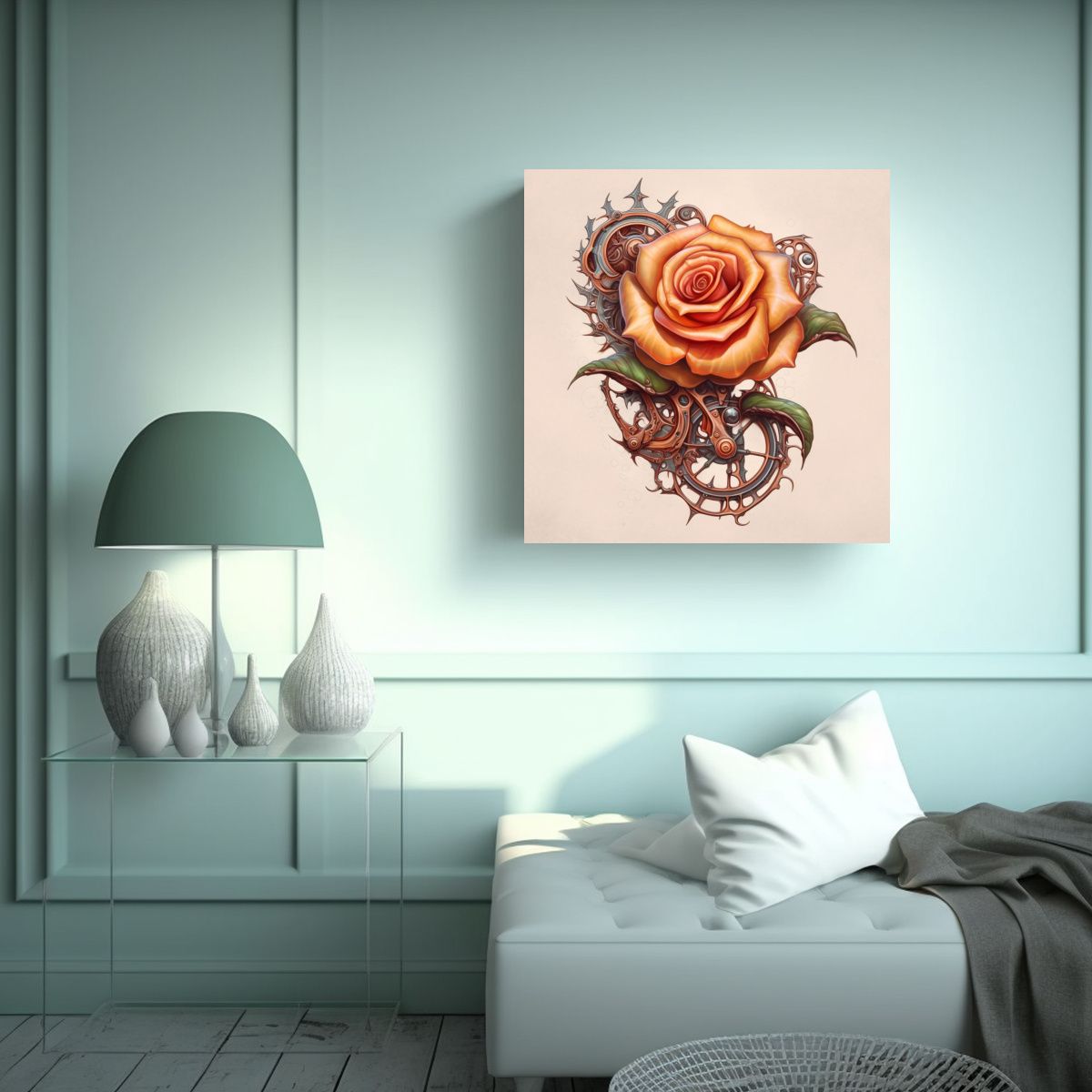 GENERICO - Cuadro Decorativo Steampunk Rose Arte Artesanal 70x70 Cm