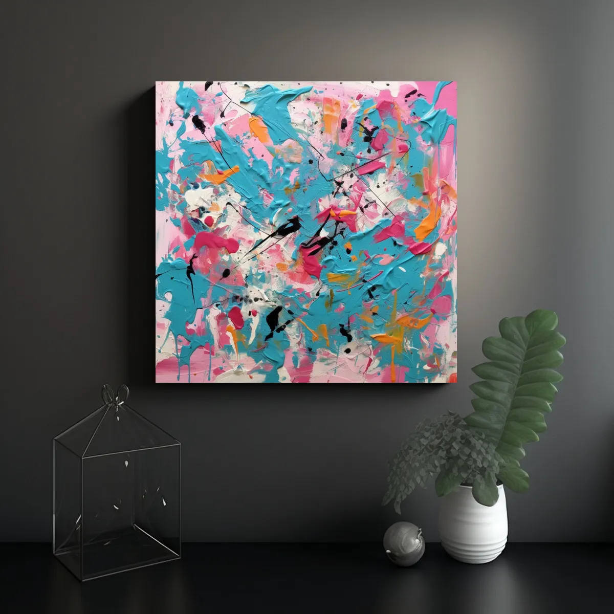 GENERICO - Cuadro Conceptual Pop Art En Turquesa Y Rosa 70x70 Cm