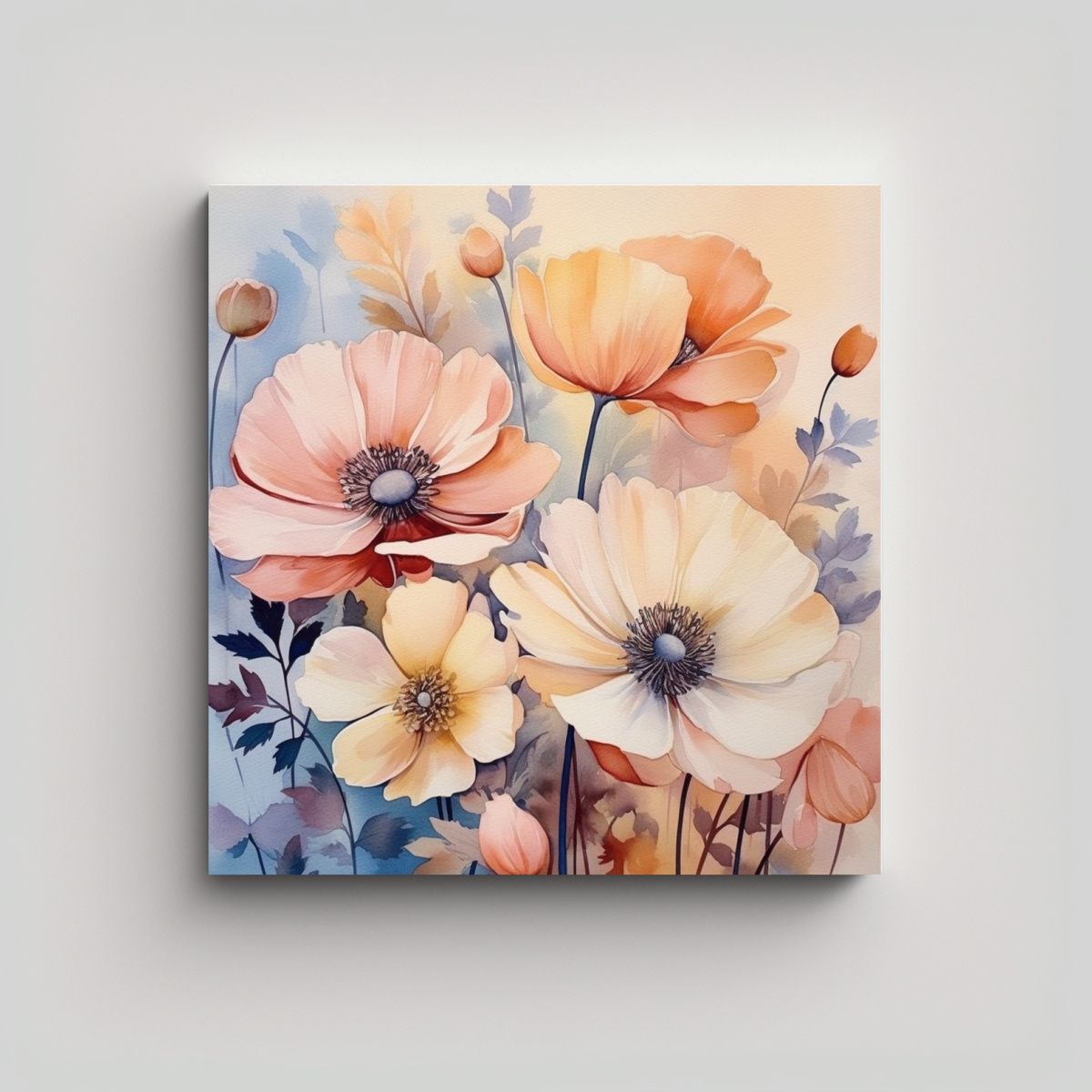 GENERICO - Cuadro Decorativo Flores Acuarela Intensidad En 80x80 Cm