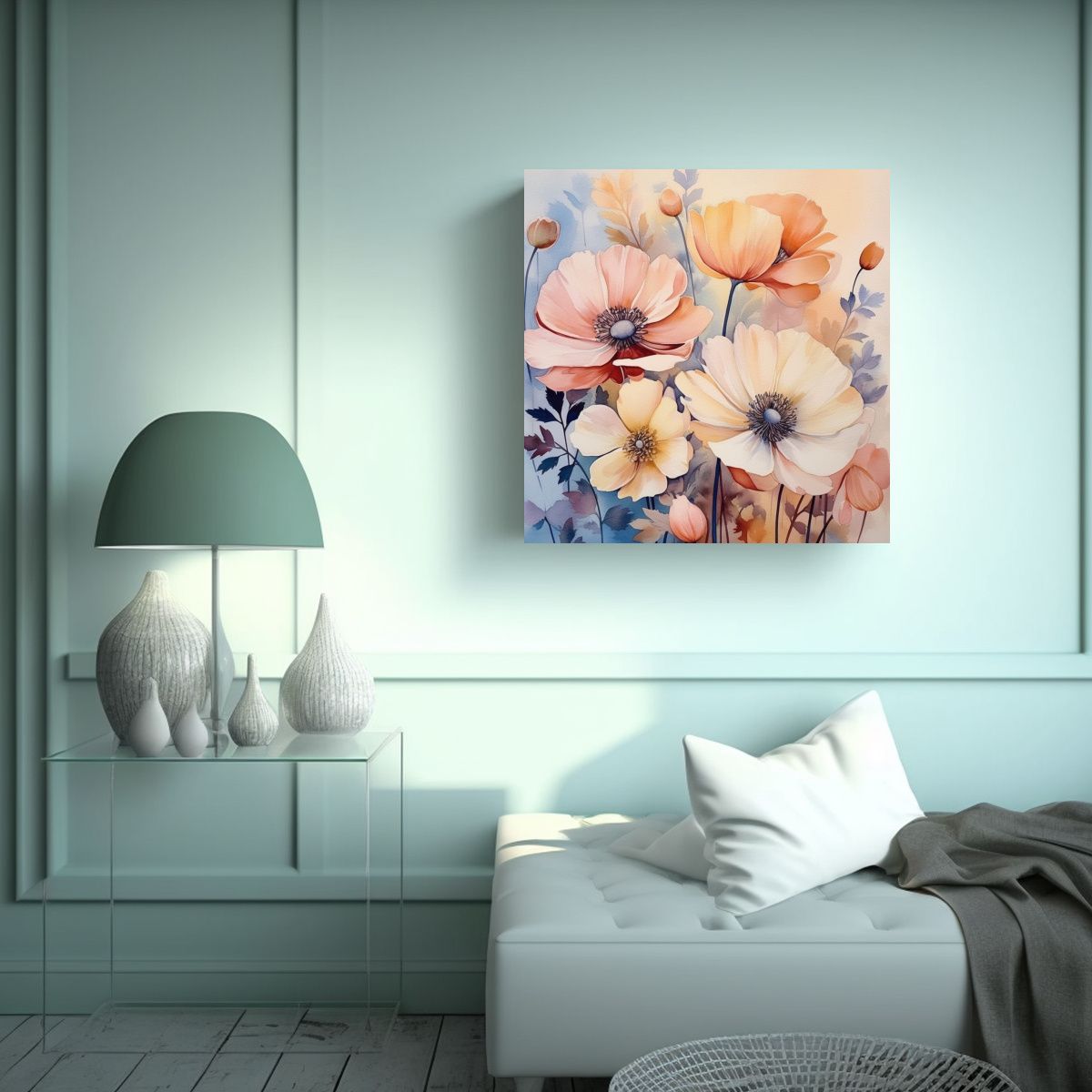 GENERICO - Cuadro Decorativo Flores Acuarela Intensidad En 80x80 Cm