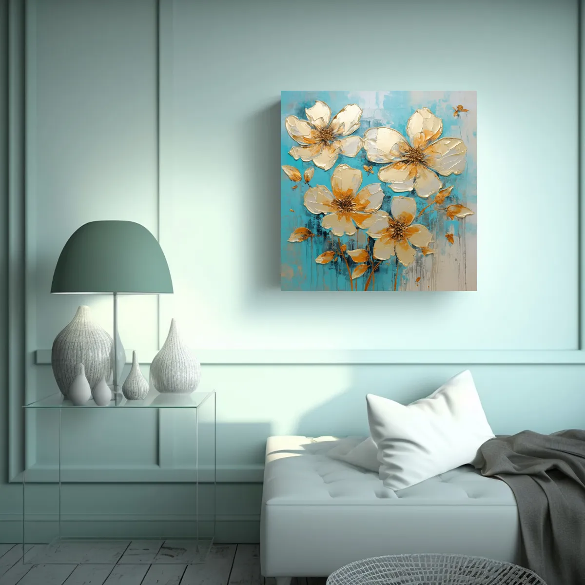GENERICO - Pintura De Flores En Lienzo Para Decoración Del 70x70 Cm