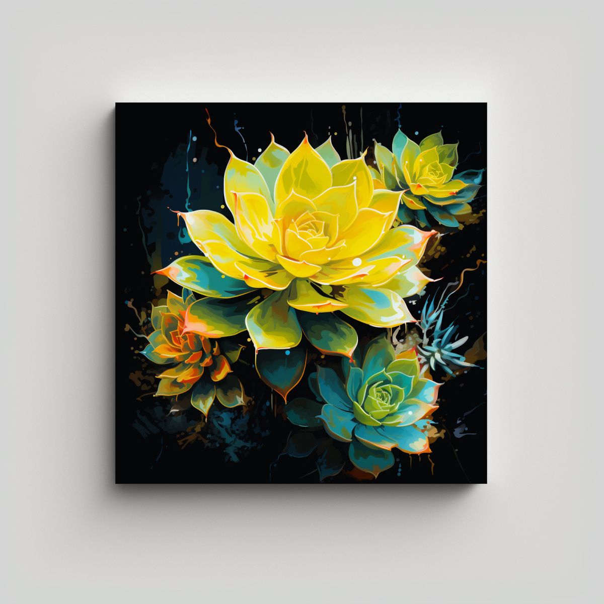 GENERICO - Cuadro Pared Obra Maestra Suculentas Amarillas 90x90 Cm