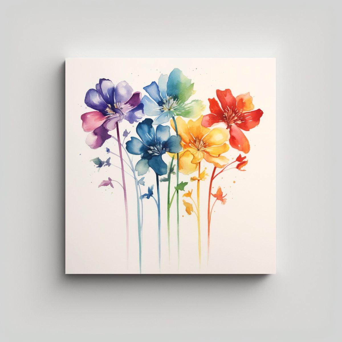 GENERICO - Composición Delicada De Flores Acuarela Lienzo 80x80 Cm