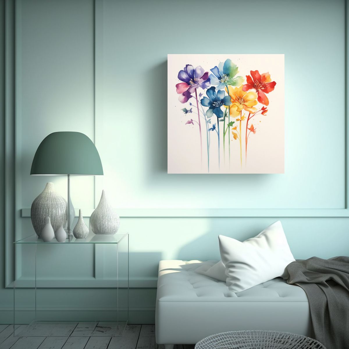GENERICO - Composición Delicada De Flores Acuarela Lienzo 80x80 Cm