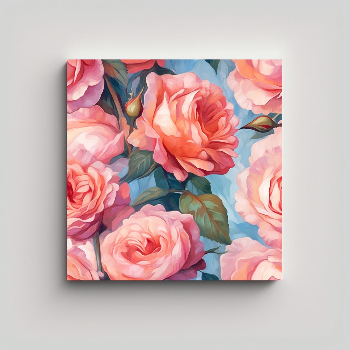 GENERICO - Cuadro Estilo Óleo De Rosas Rosadas En Patrón 80x80 Cm