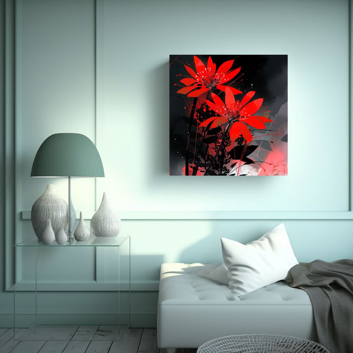 GENERICO - Cuadro Decoración Neonoir Duradero Rojo Y Negro 70x70 Cm