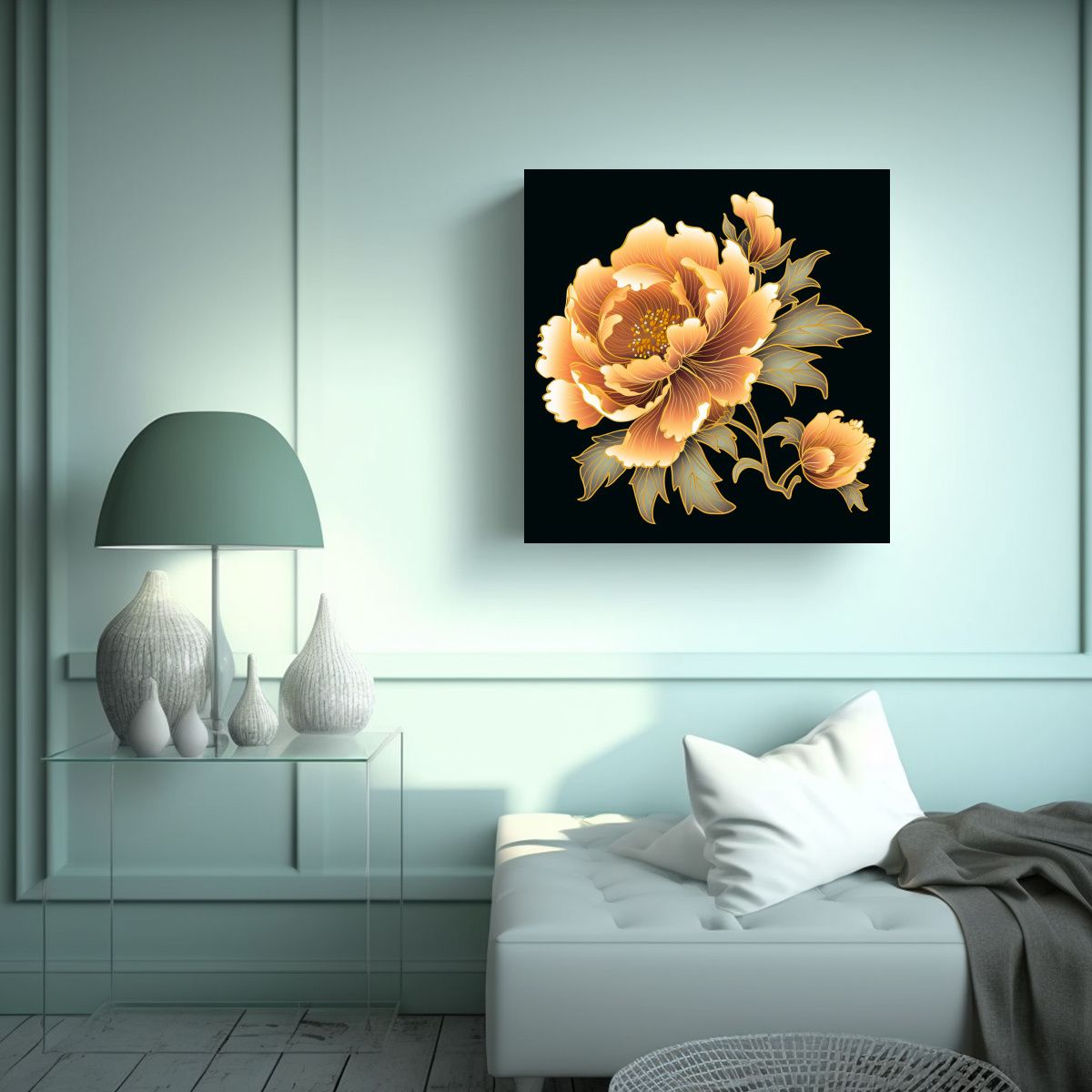 GENERICO - Ilustración Vectorial De Peonía Amarilla Arte 70x70 Cm