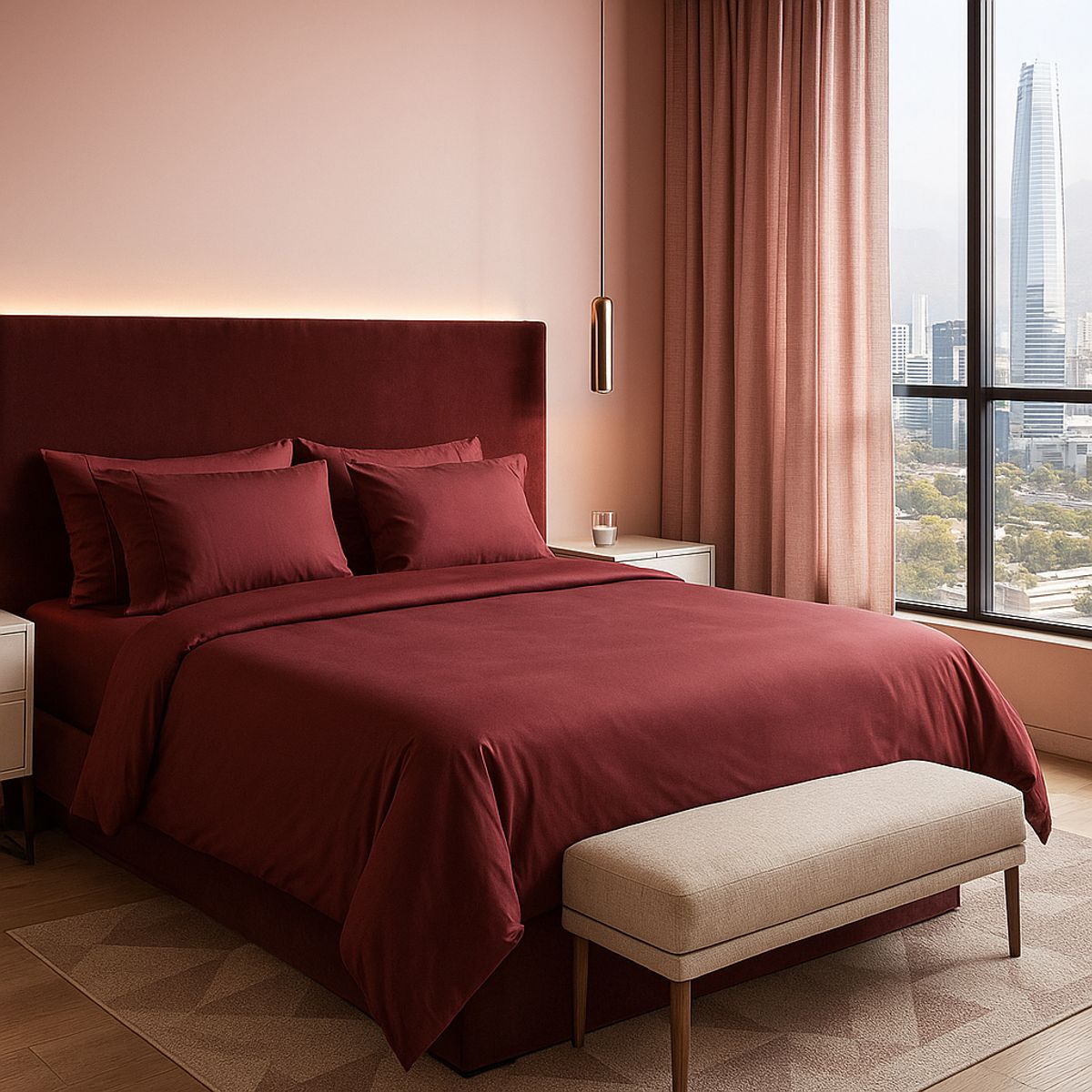 ARMONIA - Juego Sábanas Signature 800 Hilos 2 Plazas Lisas Burdeo