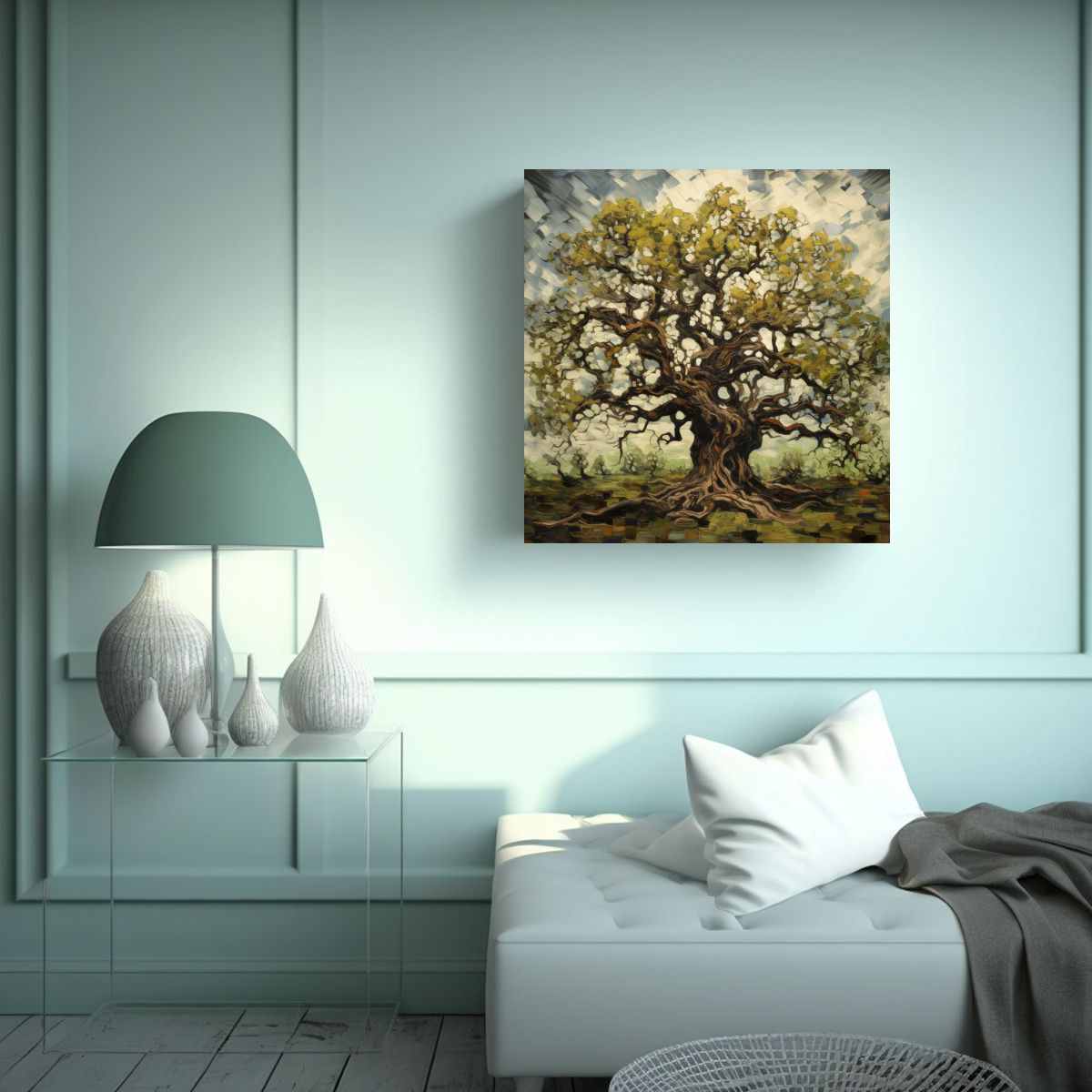 GENERICO - Cuadro Abstracto De Árbol De Roble Con Detalles 70x70 Cm