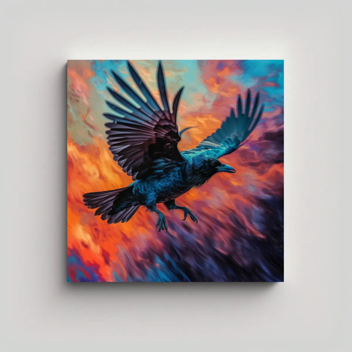 GENERICO - Cuadro Surrealista Cuervo En Vuelo Psychedelic 70x70 Cm