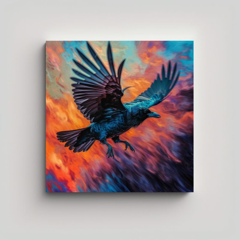 GENERICO - Cuadro Surrealista Cuervo En Vuelo Psychedelic 70x70 Cm