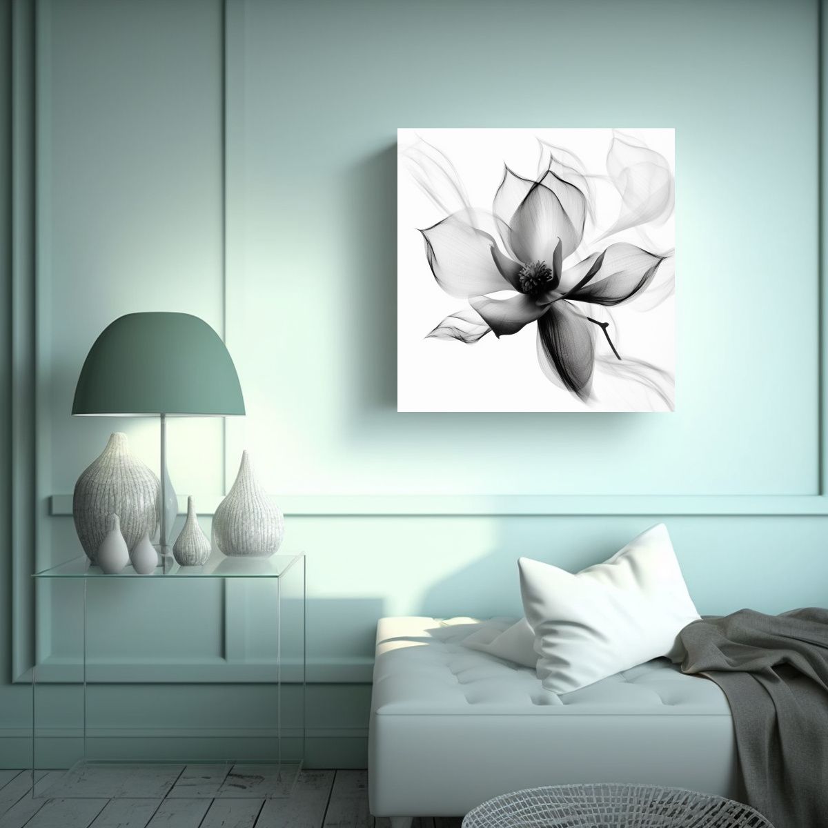 GENERICO - Cuadro Abstracto Lineal De Flor Magnolia En 70x70 Cm