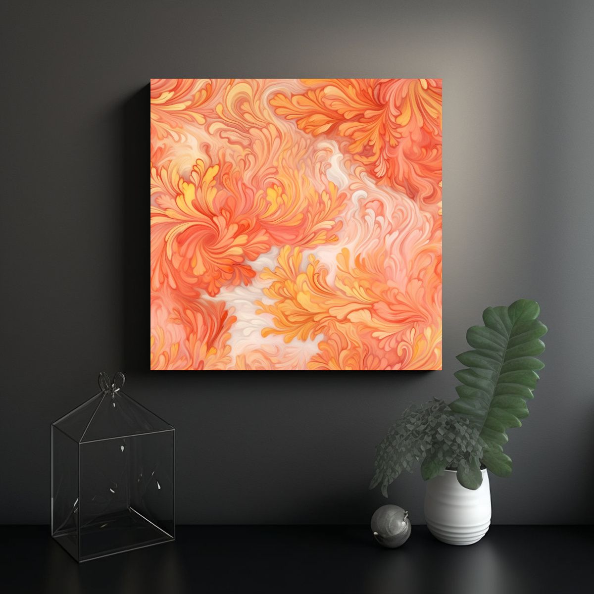 GENERICO - Pintura Pop Art Coral Y Dorado Sobre Azulejo 90x90 Cm