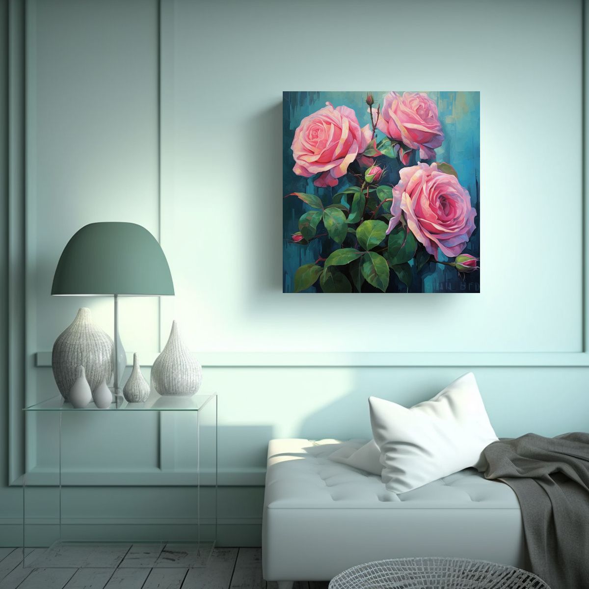 GENERICO - Cuadros Estéticos Modernos Con Diseño De Rosas 90x90 Cm.