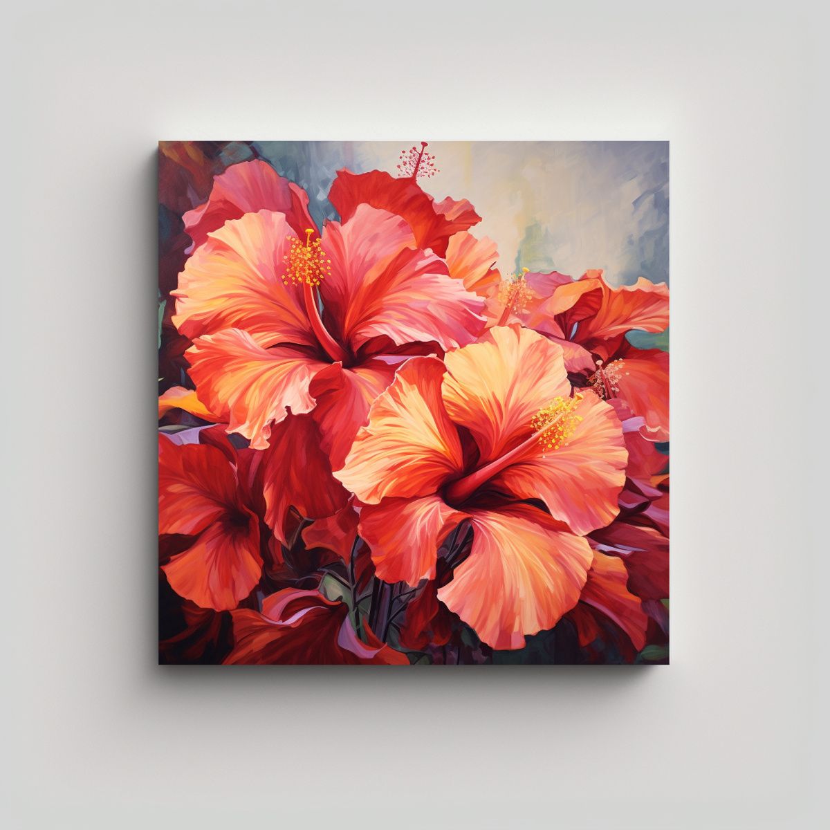 GENERICO - Cuadro Abstracto Minimalista De Flores De Hibisco 70x70 Cm