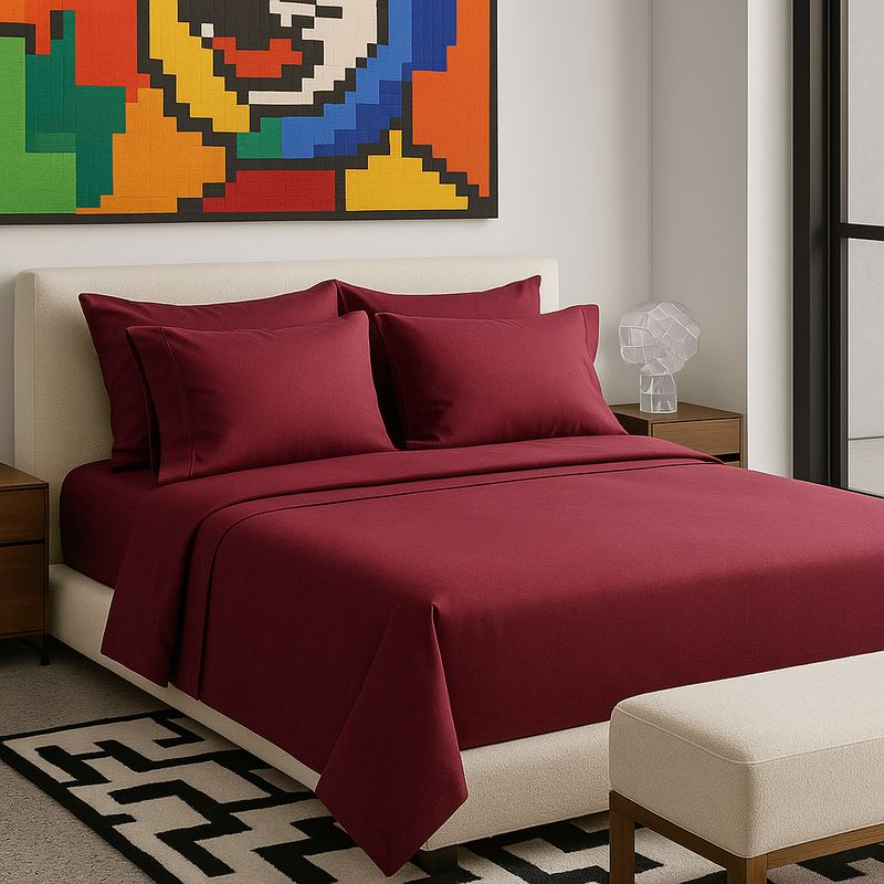 ARMONIA - Set de Sábanas Signature 800 Hilos Rojo Burdeo 2 Plazas