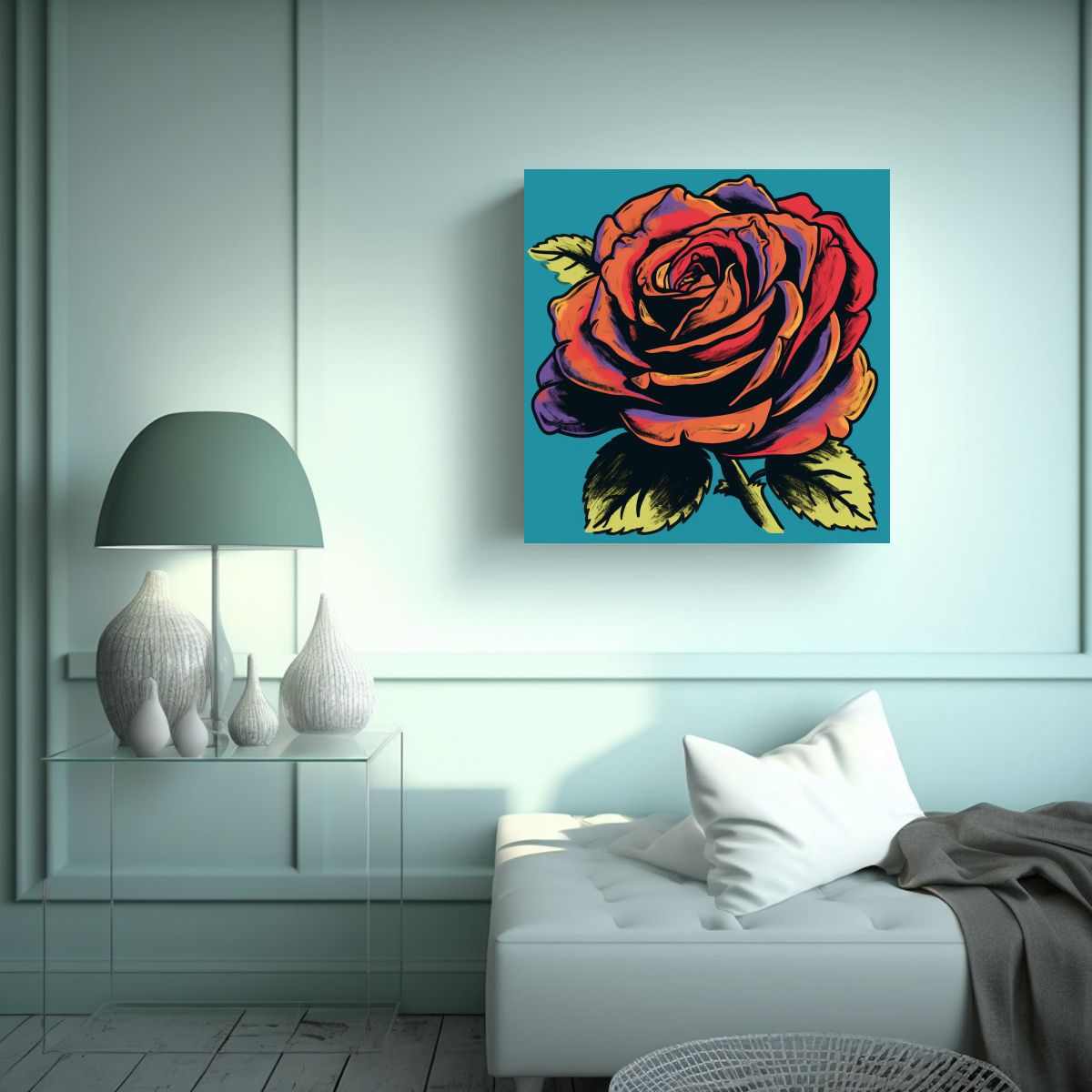 GENERICO - Cuadro Urbano En Estilo Andy Warhol Logo De Rosa 90x90 Cm