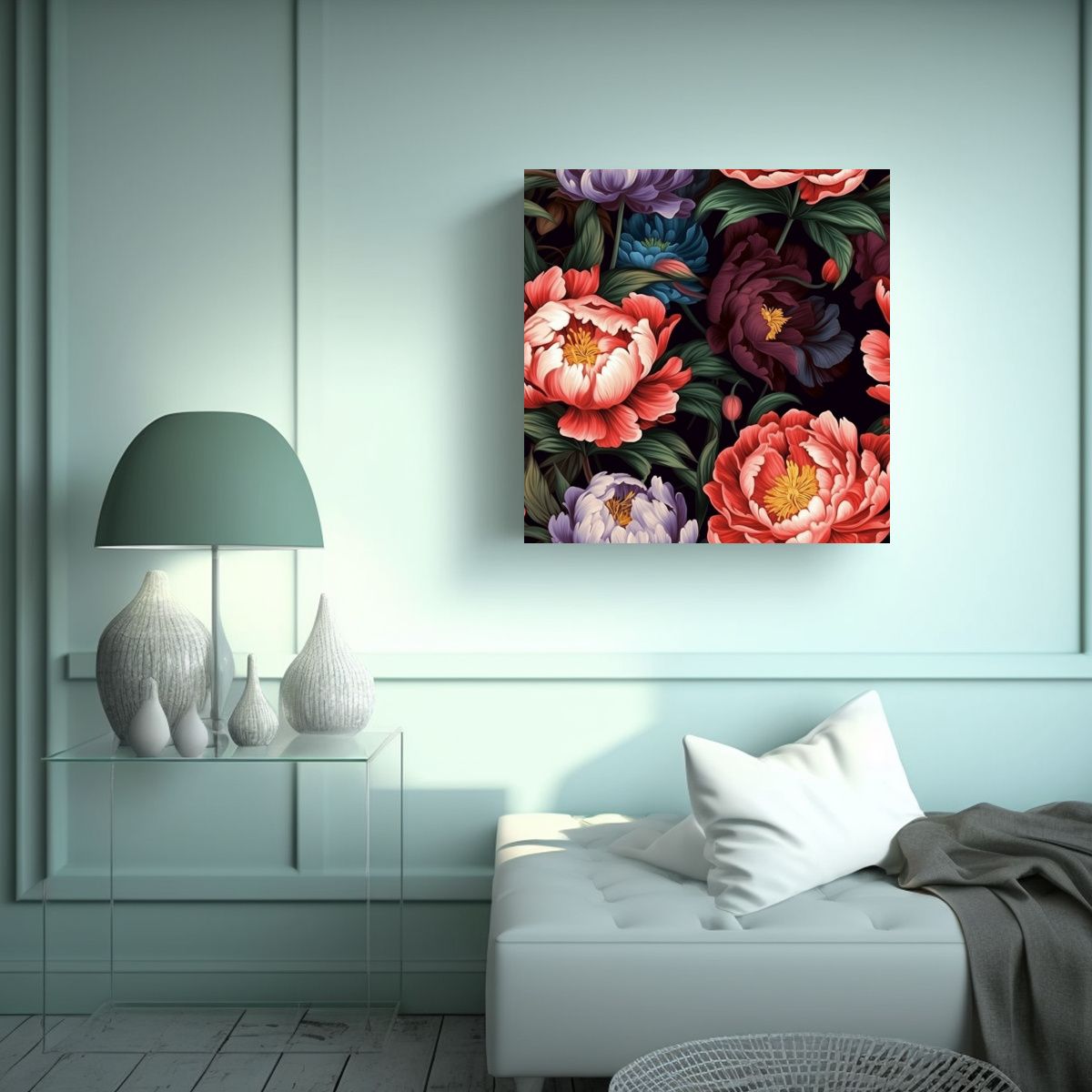 GENERICO - Cuadro Vintage De Peonías En Lienzo Diseño 80x80 Cm