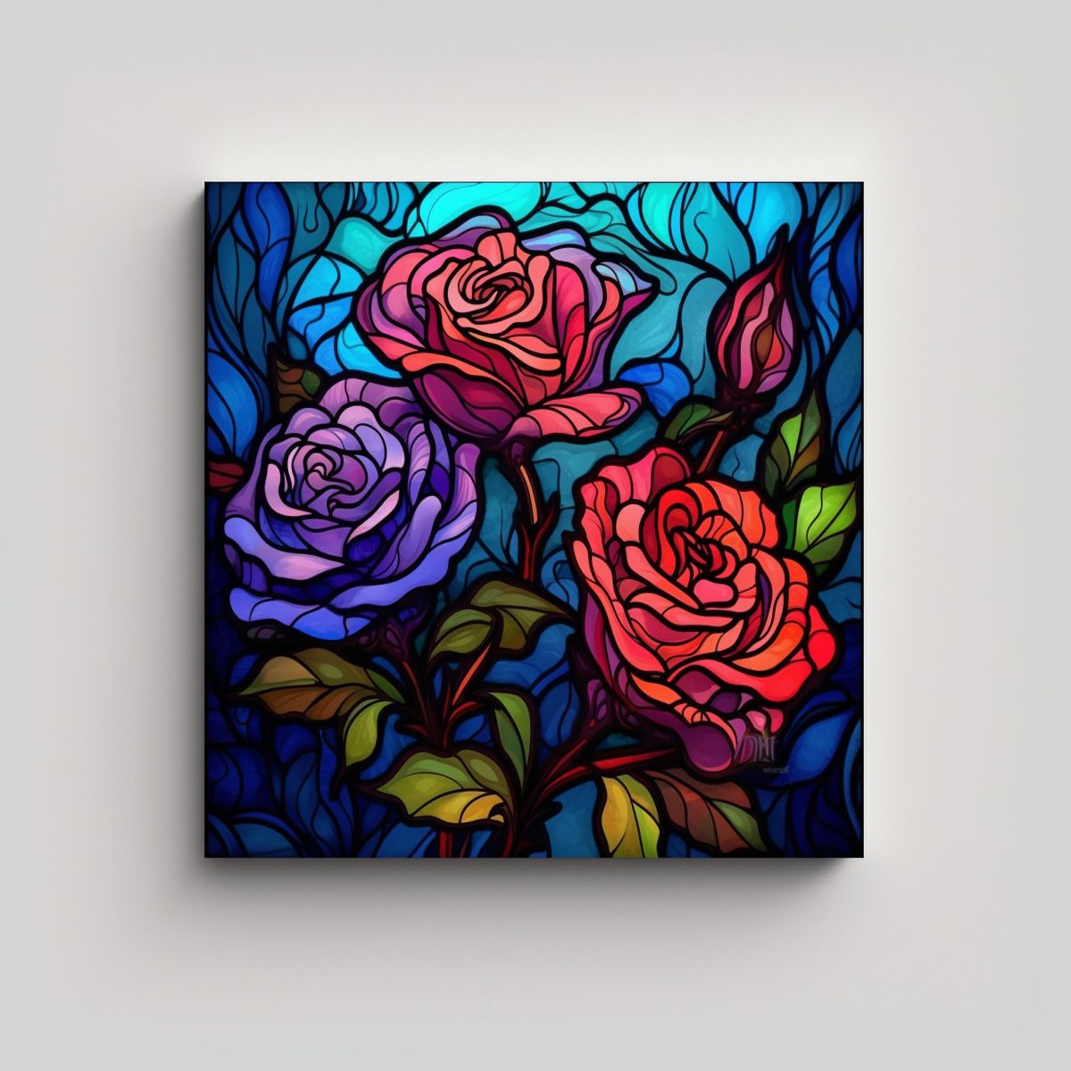 GENERICO - Roses De Vitral En Estilo Digital Canva De Arte 90x90 Cm