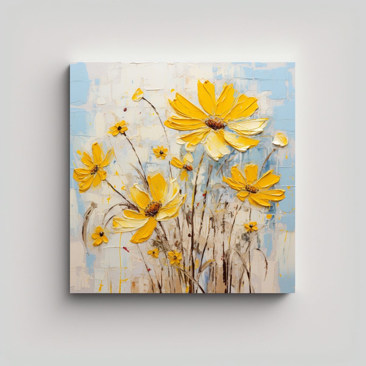 GENERICO - Cuadro Inspirador Amarillo De Flores En Lienzo 70x70 Cm