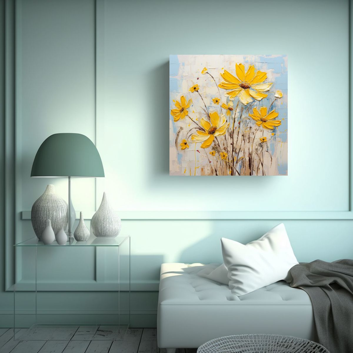 GENERICO - Cuadro Inspirador Amarillo De Flores En Lienzo 70x70 Cm