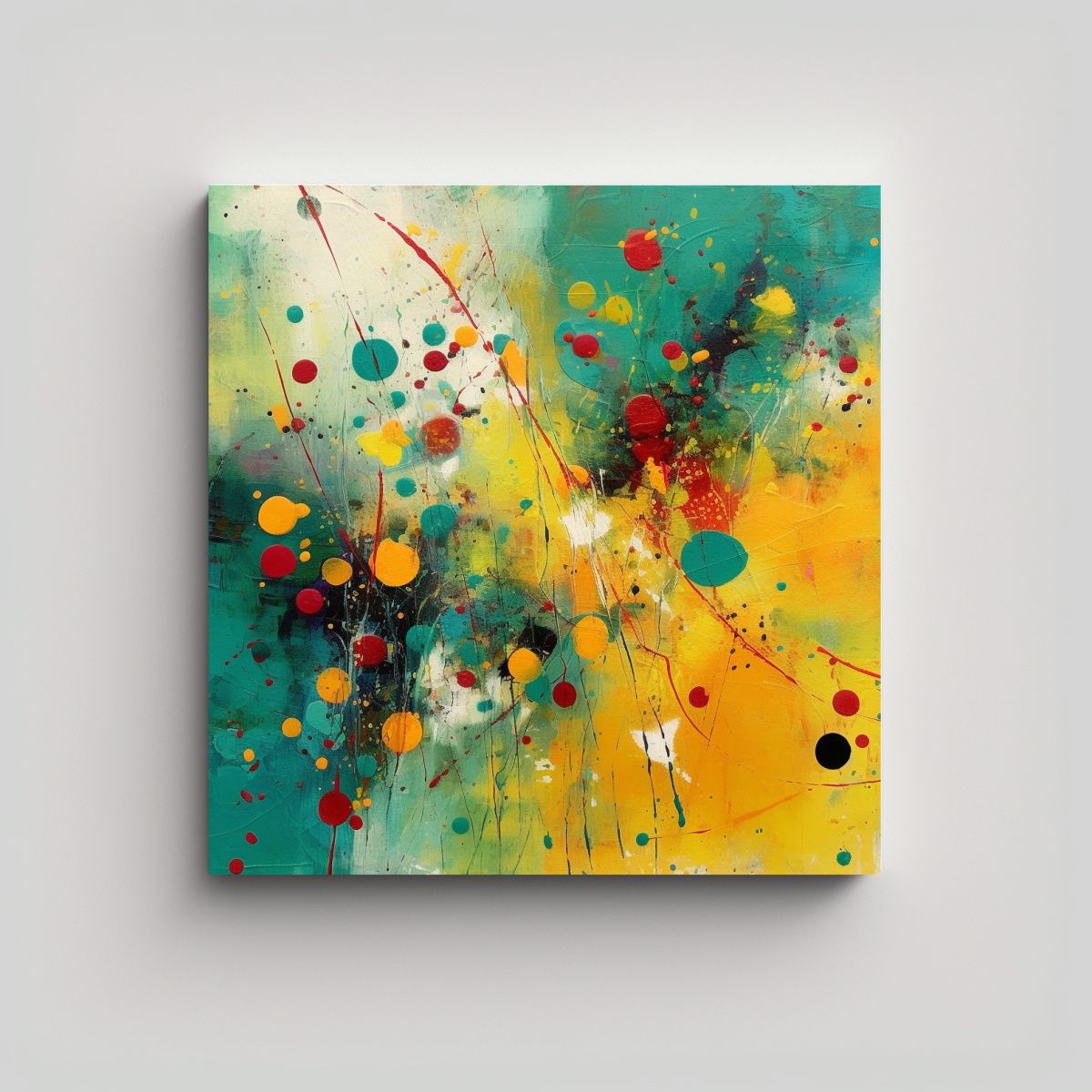 GENERICO - Cuadro Abstracto En Color Verde Azulado Y Mostaza 80x80 Cm