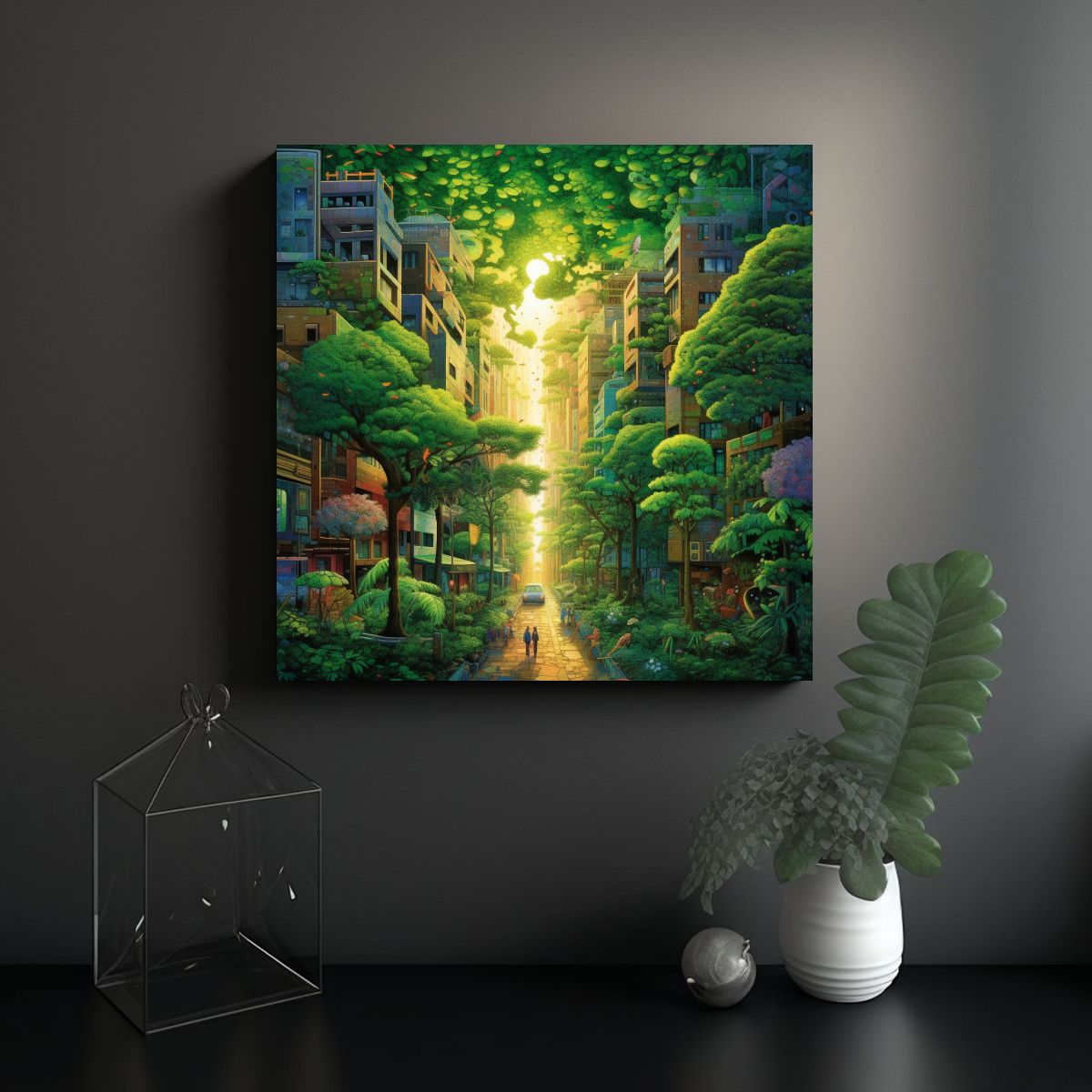 GENERICO - Cuadro Decorativo Urbano Verano En Un Oasis 80x80 Cm
