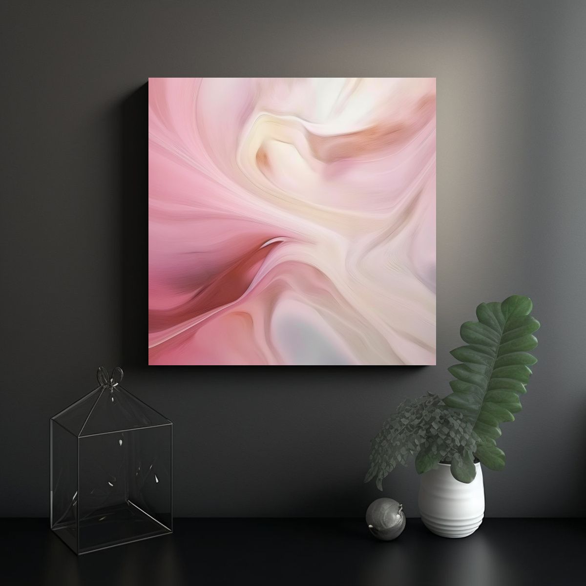 GENERICO - Pintura Abstracta Blanco Y Rosa Con Hermosa 70x70 Cm.