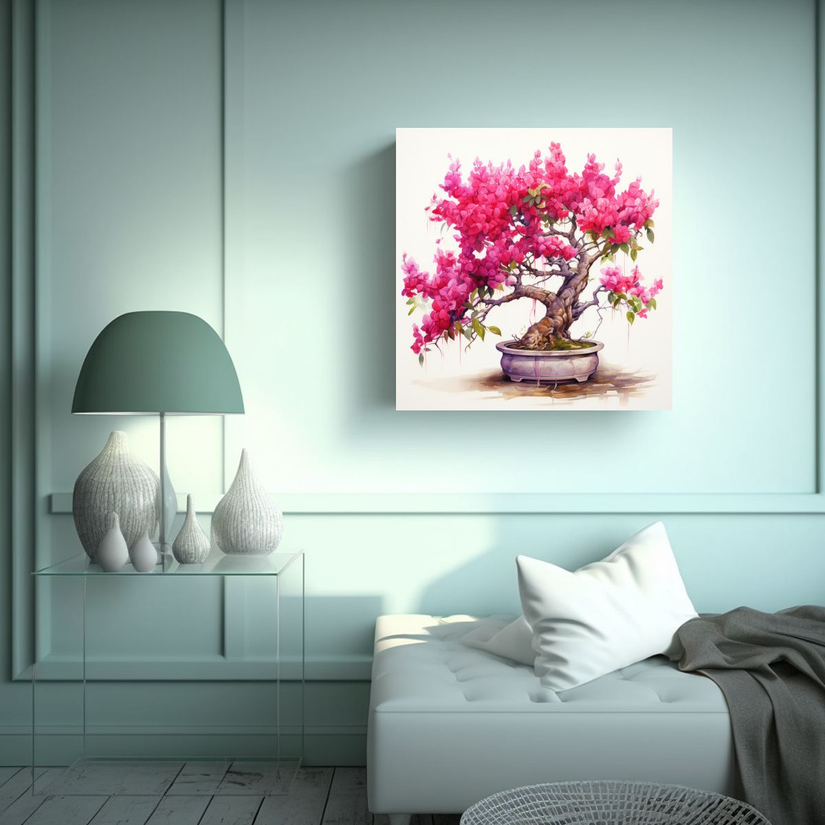 GENERICO - Cuadro De Tema Figuras Bougainvillea Bonsái En 70x70 Cm