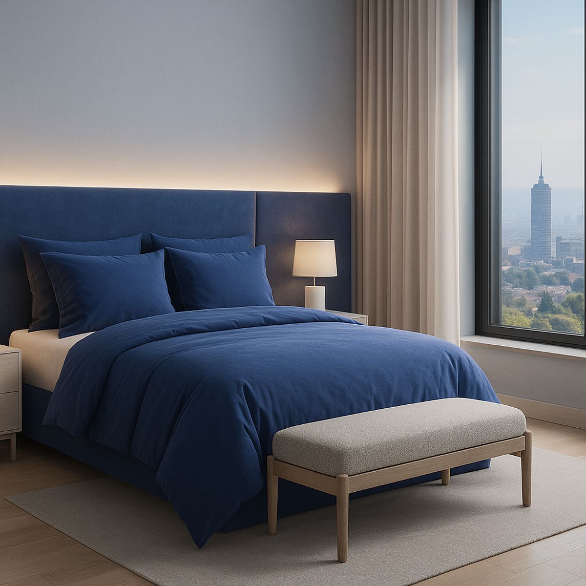 ARMONIA - Conjunto de Sábanas Signature 800 Hilos Azul Marino Queen