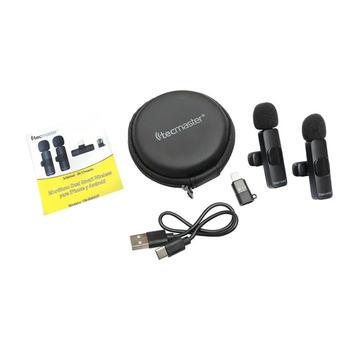 TECMASTER - Micrófono Lavalier Inalámbrico Dual Tecmaster  AndroidiPhone