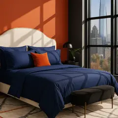 ARMONIA - Conjunto de Sábanas Signature 800 Hilos Azul Marino Queen