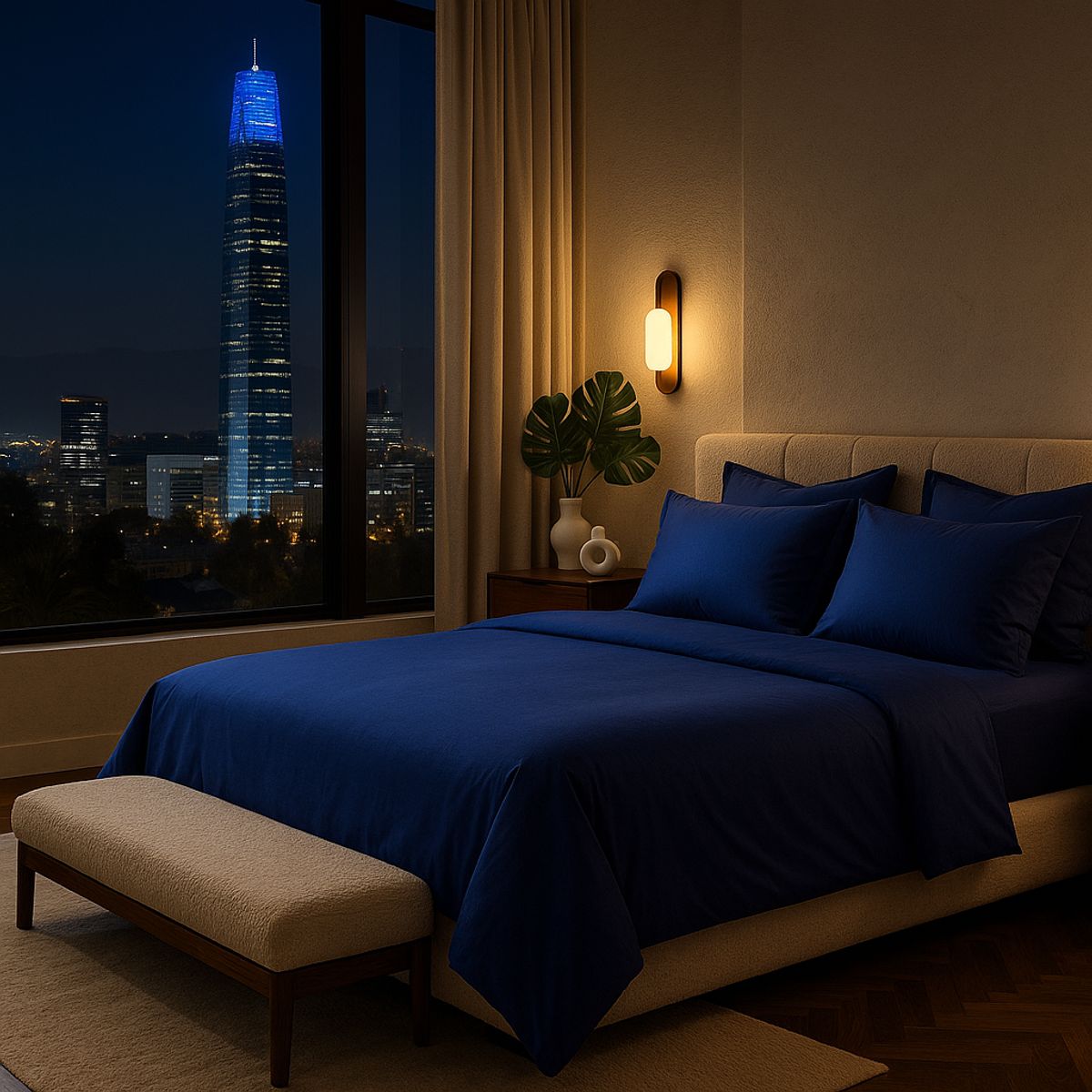 ARMONIA - Conjunto de Sábanas Signature 800 hilos Azul Marino Queen