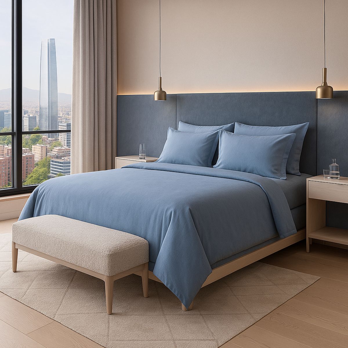 ARMONIA - Juego de Sábanas Signature 800 Hilos Azul Marino 2 Plazas