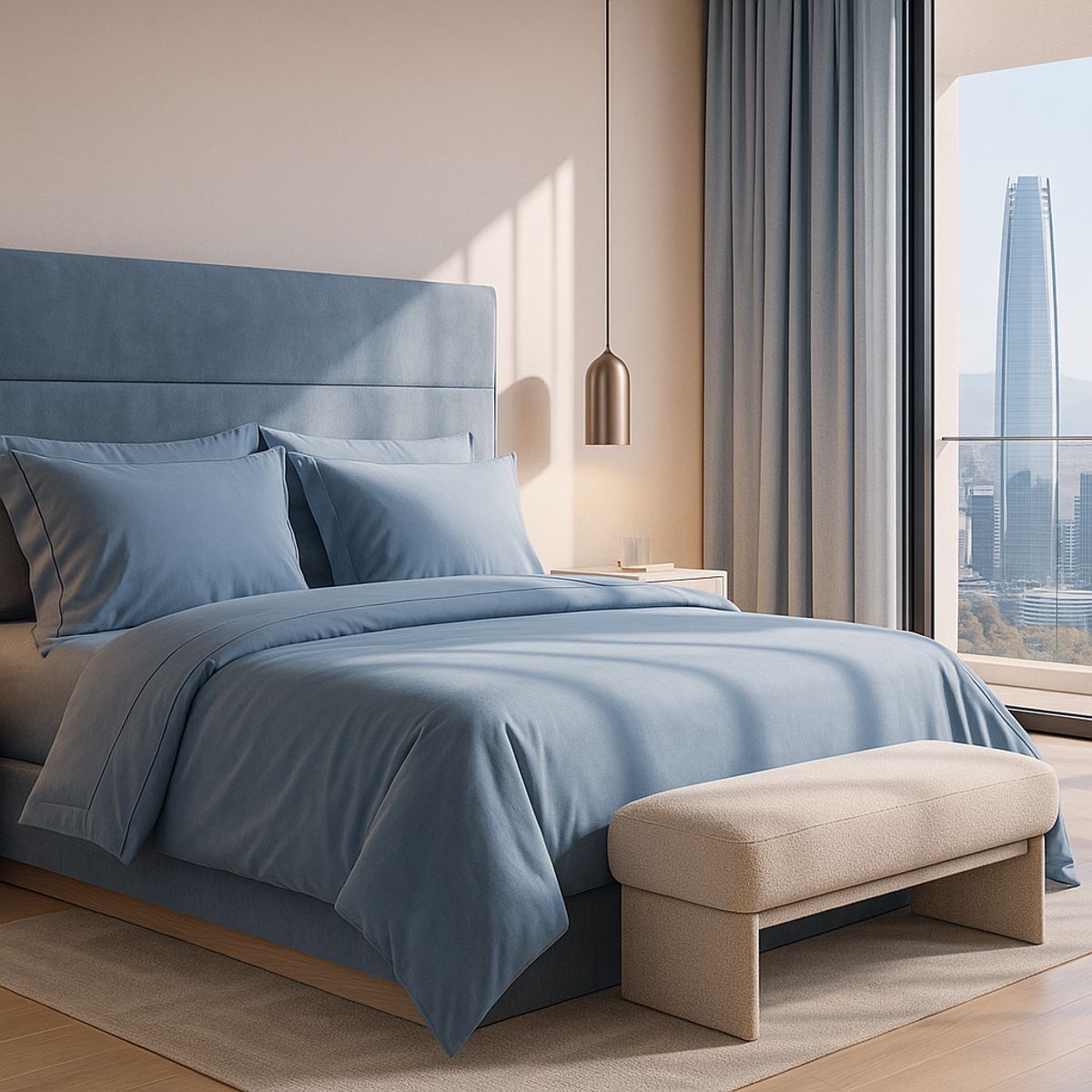 ARMONIA - Juego de Sábanas Signature 800 hilos Azul Celeste 2 Plazas