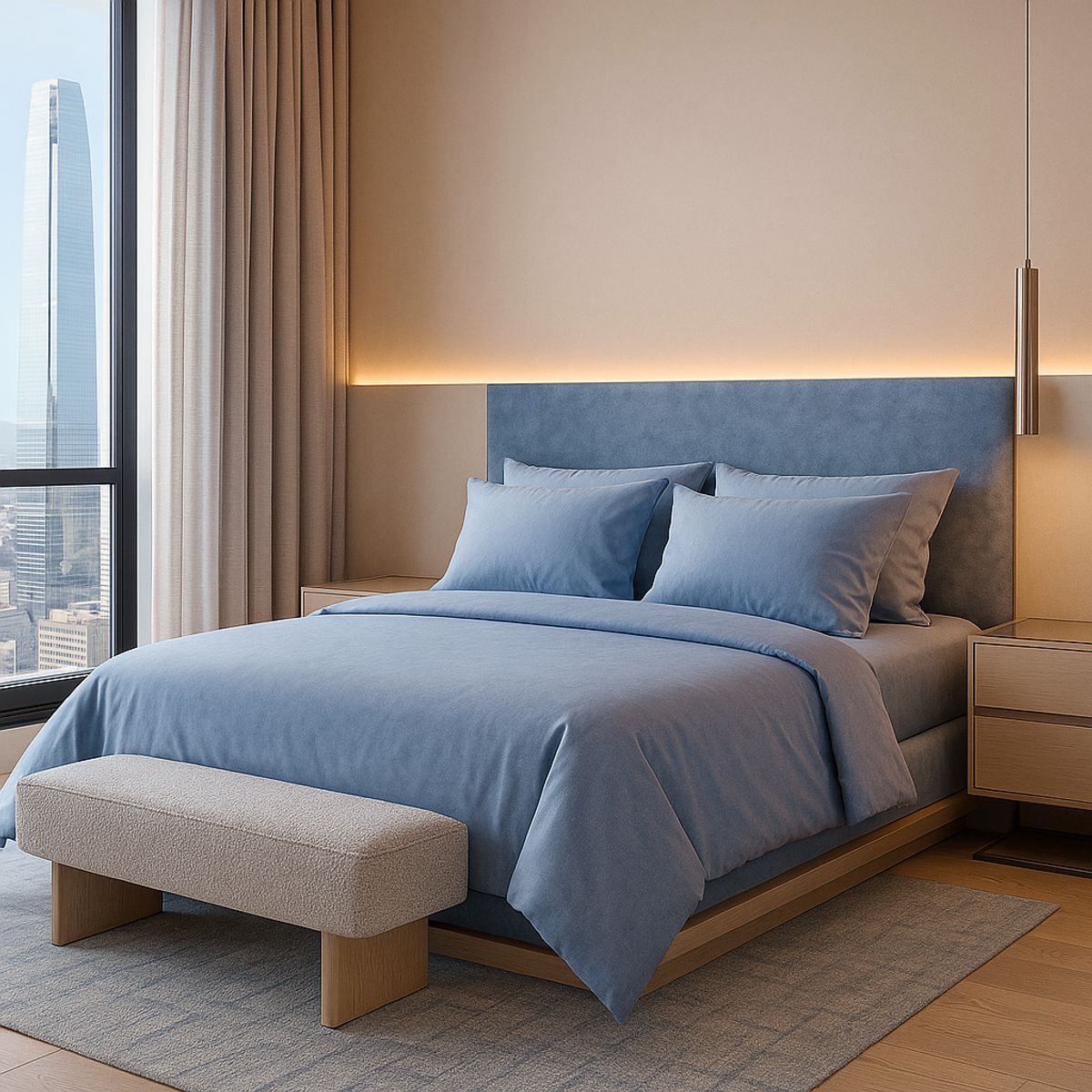 ARMONIA - Juego de Sábanas Signature 800 hilos Azul 2 Plazas