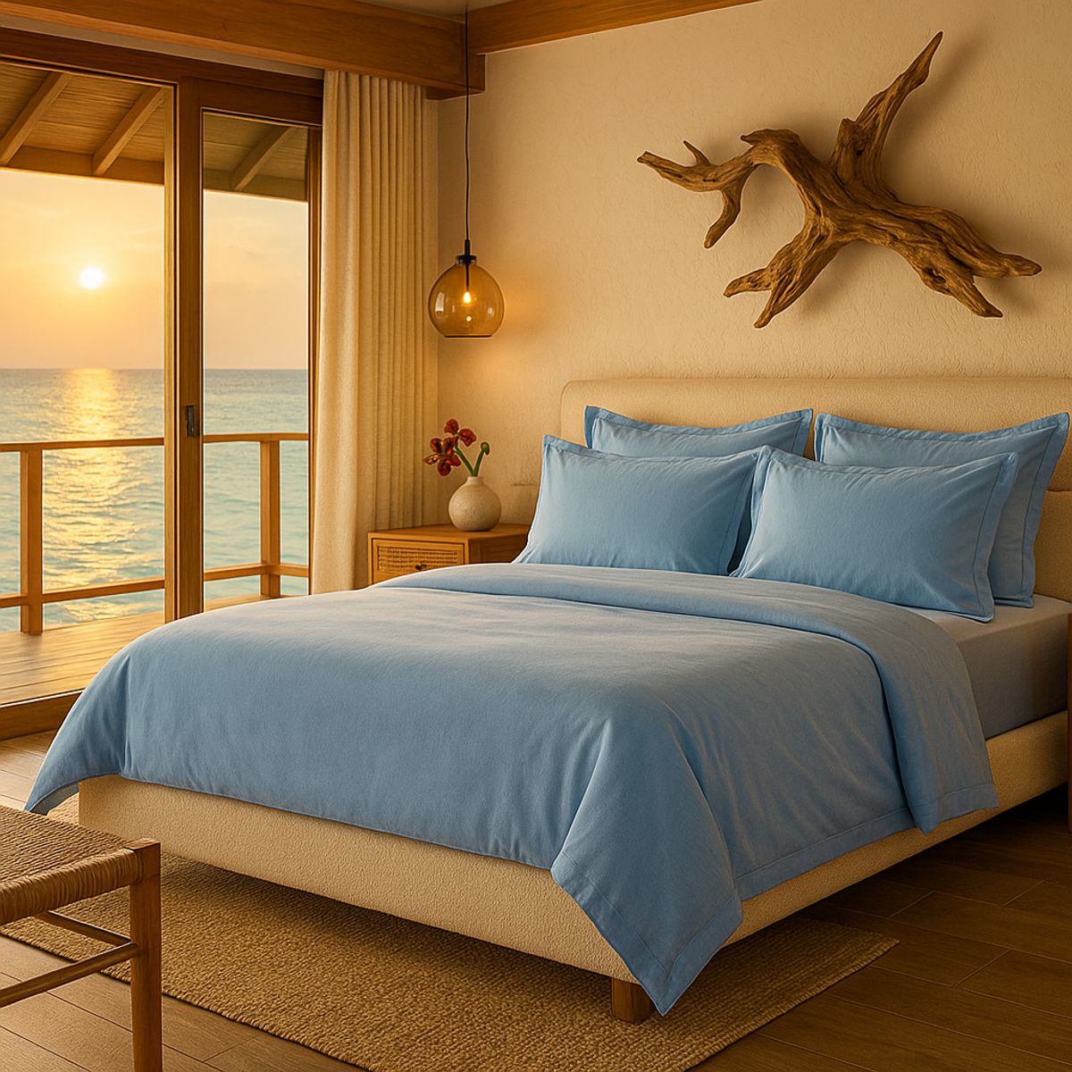 ARMONIA - Set de Sábanas Signature 800 hilos Azul Celeste Queen