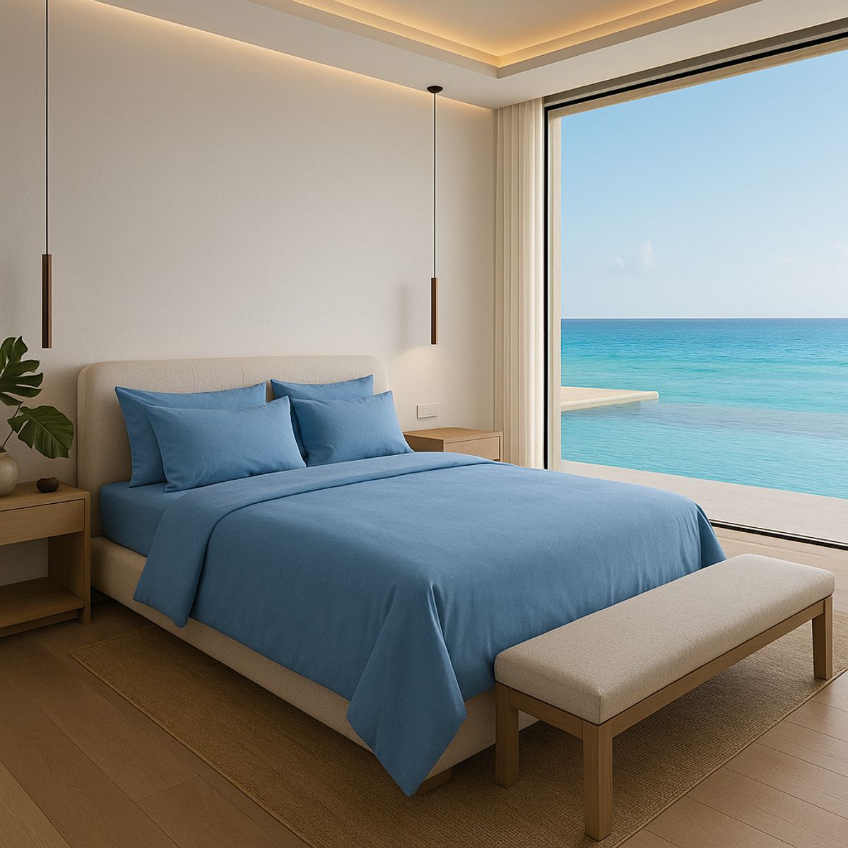 ARMONIA - Set de Sábanas Signature 800 hilos Azul Queen