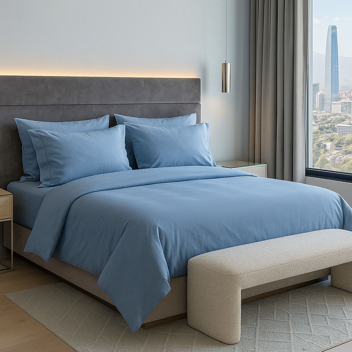 ARMONIA - Set de Sábanas Signature 800 hilos Azul Queen