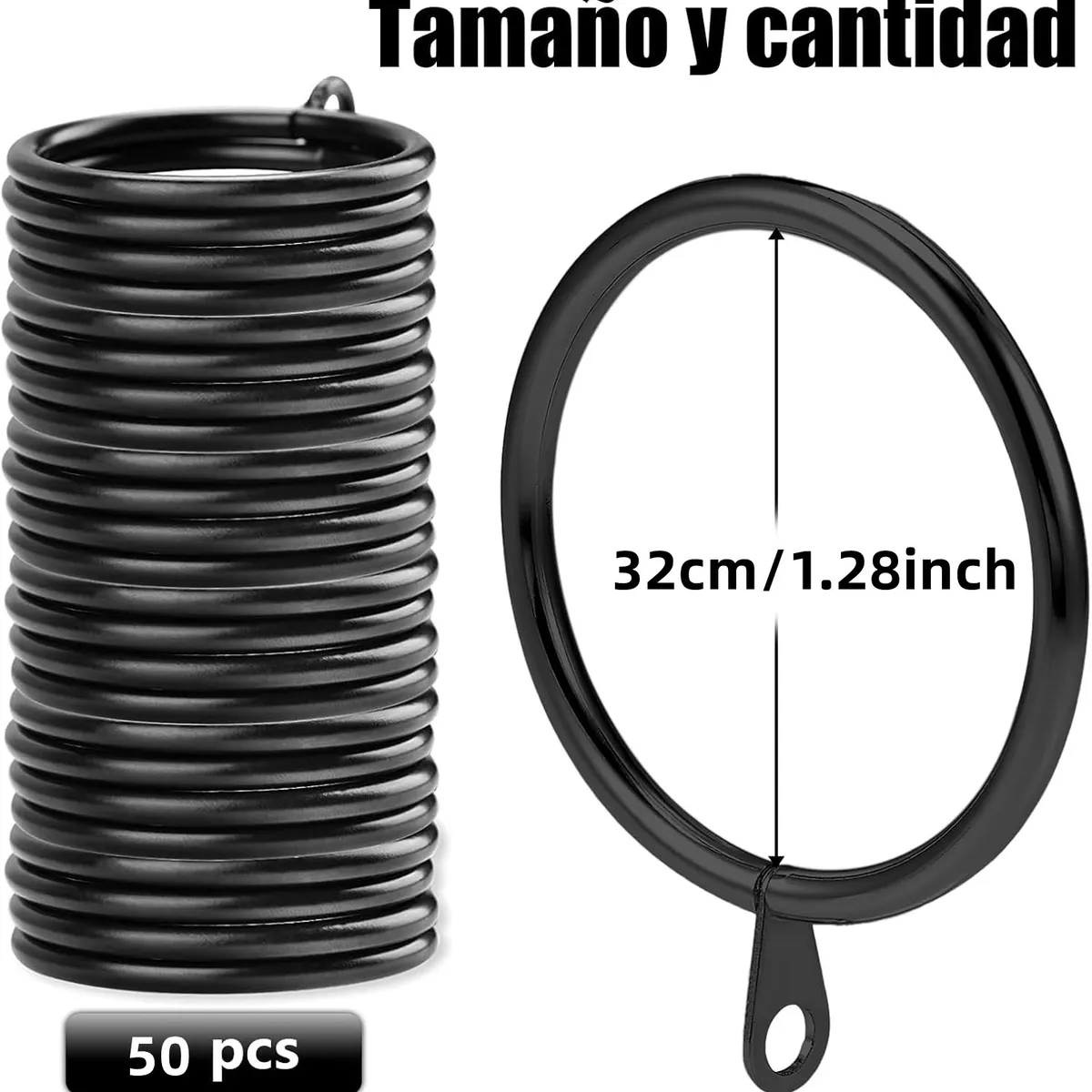 KUANGYE - Pack 50 Unidades Anillos Para Barra Colgar Cortina De Metal