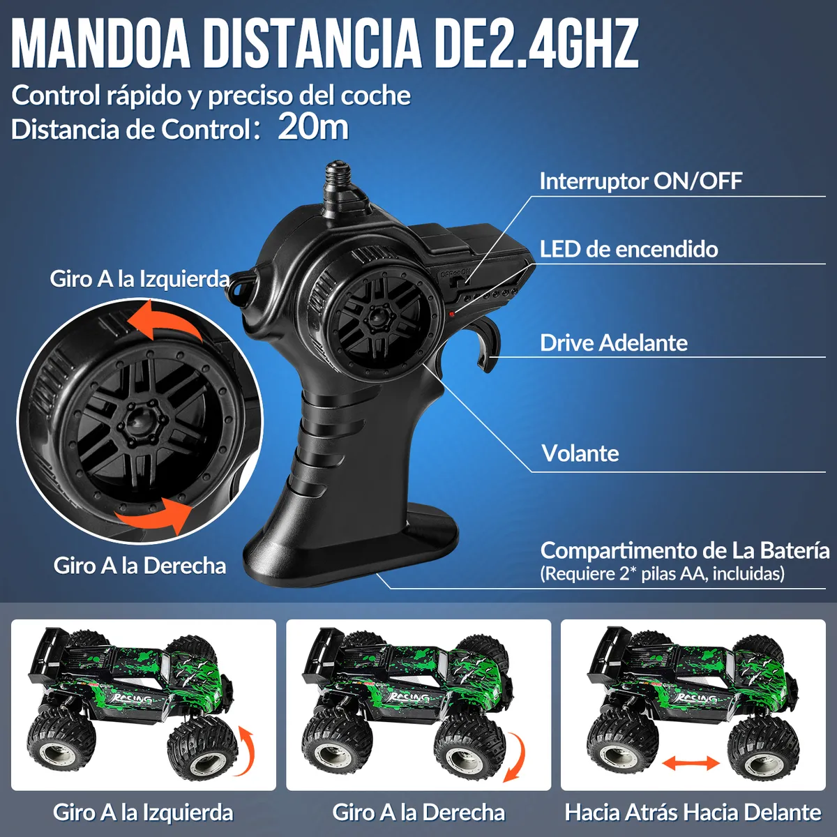 LUKOVEE - Auto Carro A Control Remoto Recargable Con Led Juguete Niños
