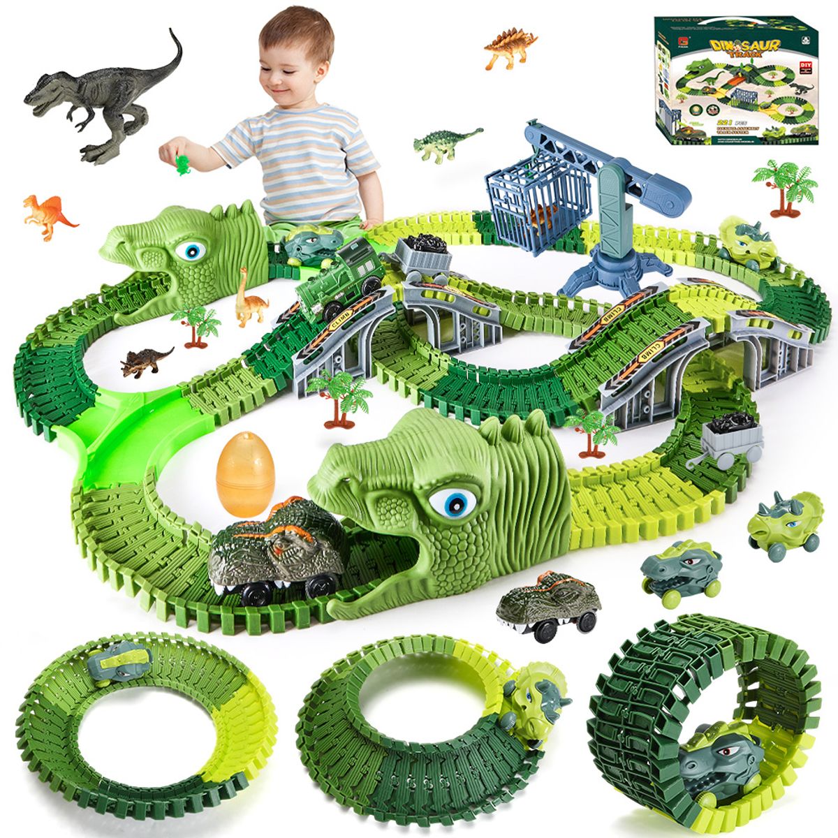 LUKOVEE - Pista Auto Dinosaurio Flexible Con Luz Led Juguete Niños 279