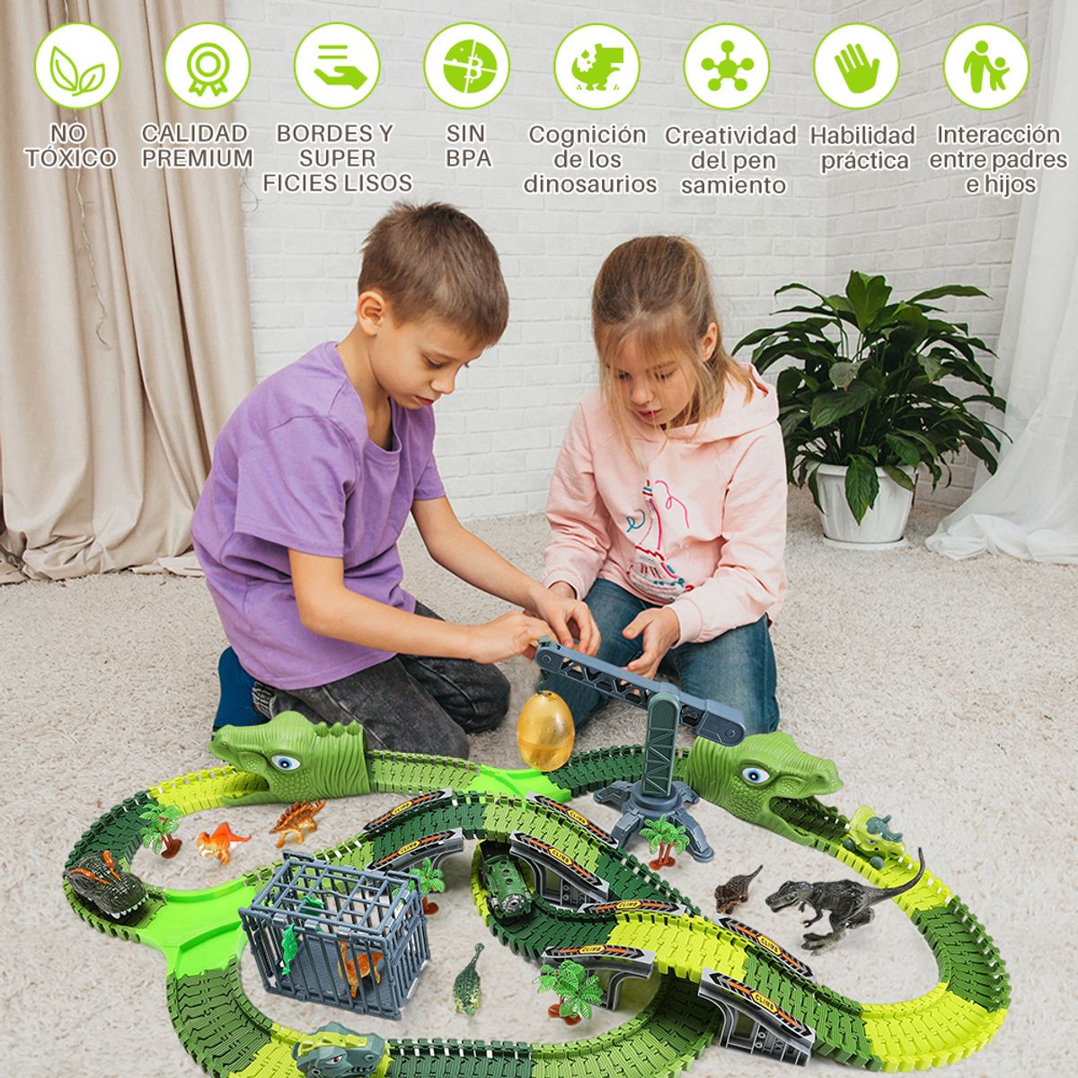 LUKOVEE - Pista Auto Dinosaurio Flexible Con Luz Led Juguete Niños 279