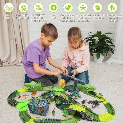 Imagen 2 del producto Pista Auto Dinosaurio Flexible Con Luz Led Juguete Niños 279