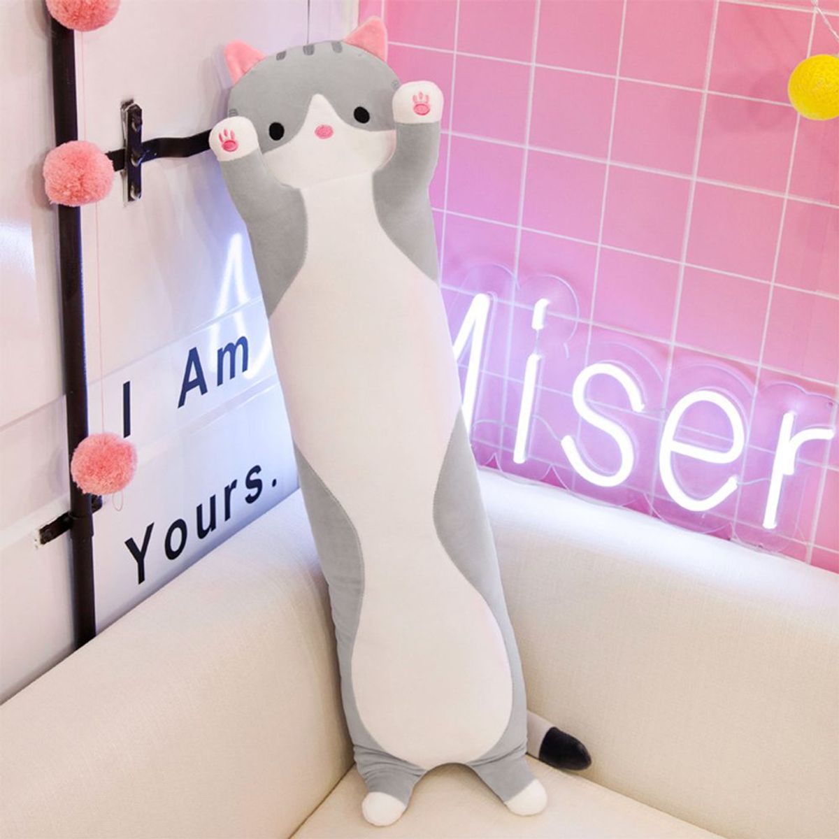 KINDA NICE - Almohada Para Dormir Peluche Gatito Relleno Algodón 50 Cm