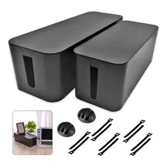 ATURE - 2 Pcs Caja Organizadora De Cables Negro Escritorio