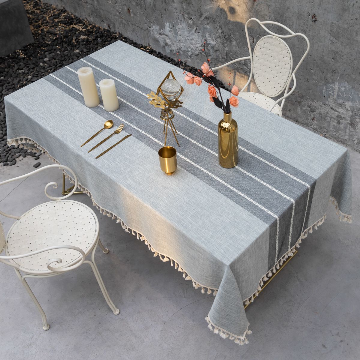 UMEXUS - Mantel Rectangular de Lino 140x220 Gris Azul Estilo Americano Comedor