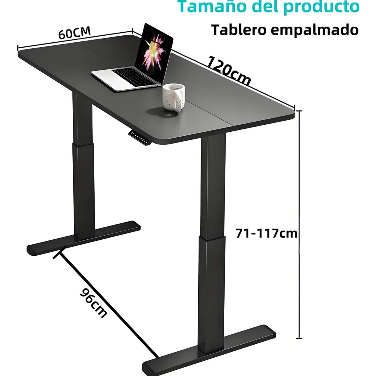 YOMYM - Escritorio Eléctrico de Pie con Estructura Negra y Tablero120 x 60 CM