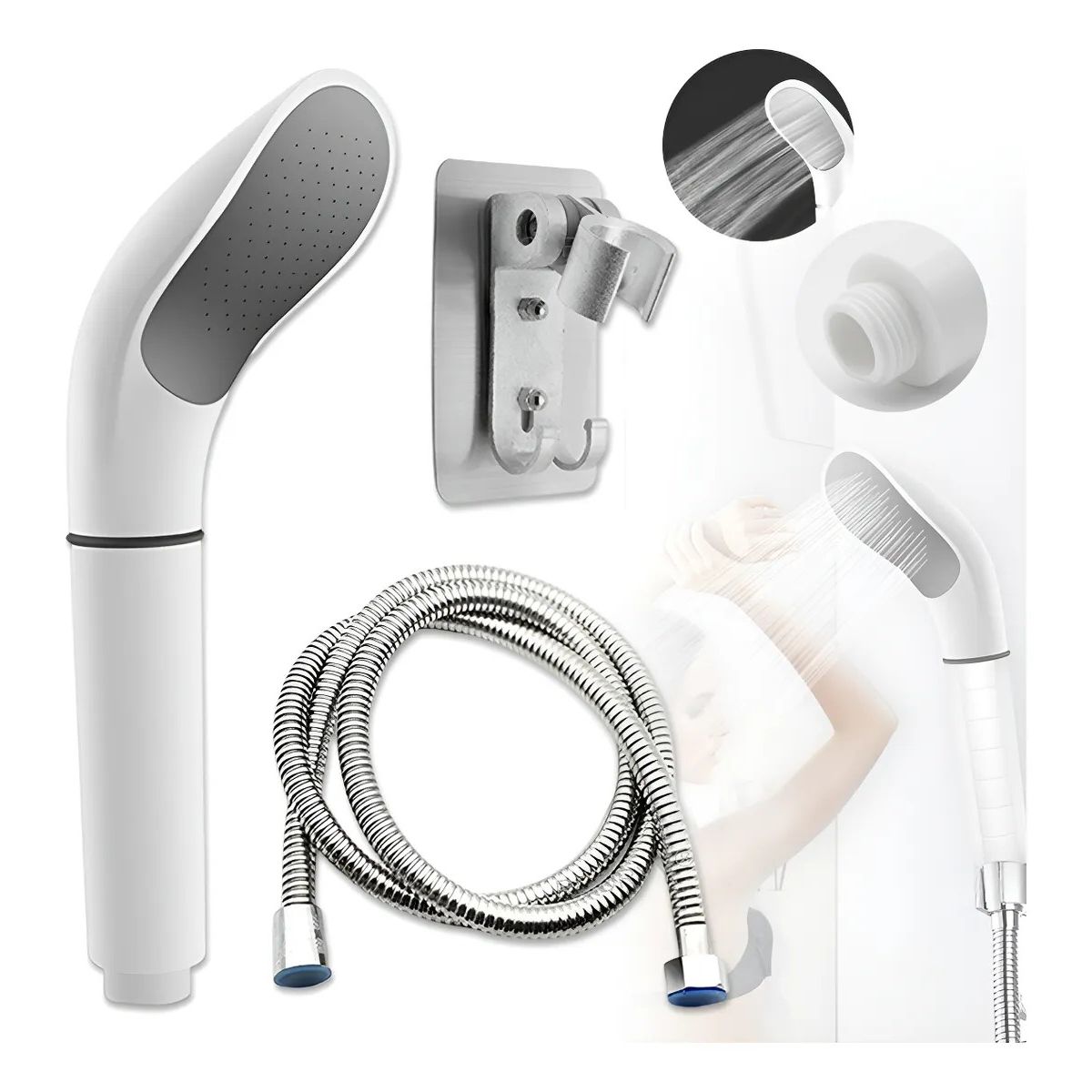 KUANGYE - Kit De Ducha Teléfono Manguera Soporte Cromado Acero Inox